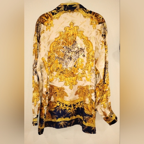 SILK GOLD METALLIC FLORAL SAFARI THEME SHIRT - Picture 6 of 12